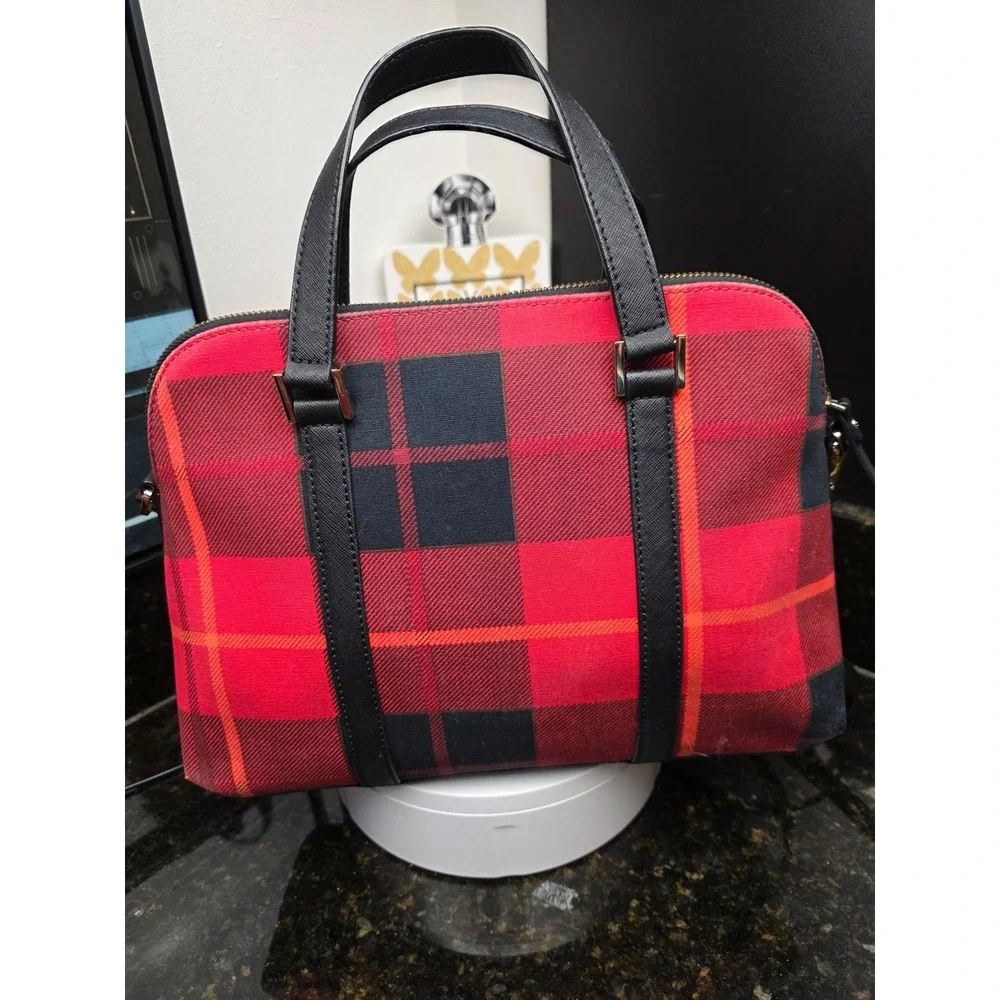 Kate Spade Newbury Lane Plaid Small Rachelle Satchel Red Black Buffalo Check Bag